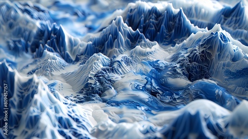 3d blue and white porcelain mountains poster background