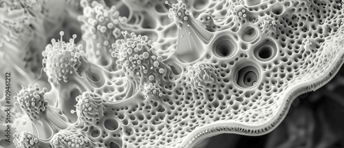 Electron microscope image of fungal spores detailed surface texture