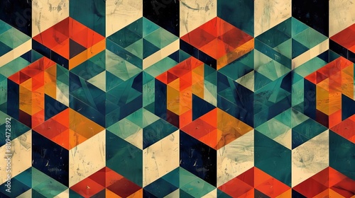 A gridbased pattern with intricate isometric cubes, giving the illusion of depth and 3D space