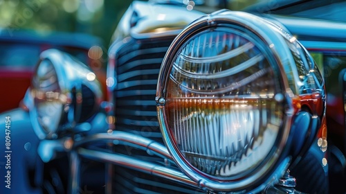 Close-up of a vintage car's shiny chrome grille, symbolizing nostalgia for Diado Motorista