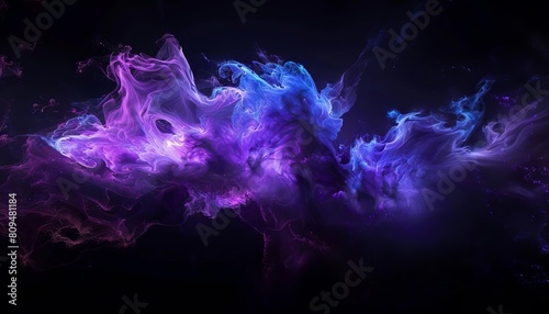 An abstract representation of a cosmic nebula on a black background, glowing with vibrant purple and blue hues