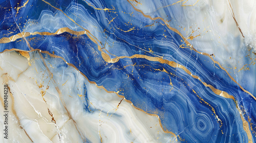 Abstract cobalt blue ivory marble texture with opulent gold lines simulating luxurious stone finishes