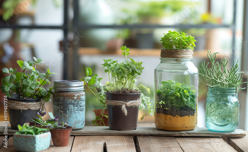 Project using recycled materials at home, such as turning old jars into planters or crafting decorations from scrap paper. 