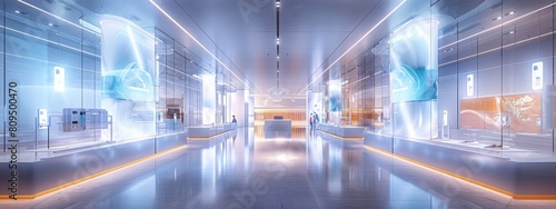 ultra-modern customer service center where representatives assist customers with a variety of payment methods displayed on futuristic, translucent screens