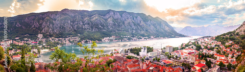 Panoramic image of the Bay of Kotor from above. Montenegro. Beautiful places near the Adriatic Sea. Top Travel Destinations