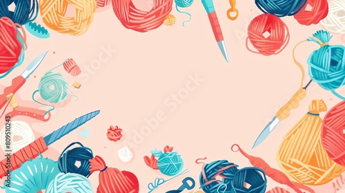 2D Flat illustration Activity Concept of a Knitting and Crochet Circle, with Copy Space for Handmade Crafts