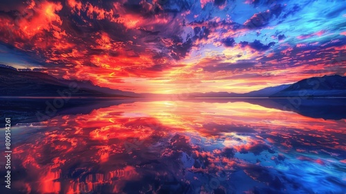 Stunning sunset over the lake with reflected in the water