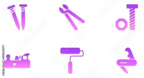  Hand Tools Glyph Gradient Icon pictogram symbol visual illustration Set 