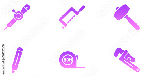  Hand Tools Glyph Gradient Icon pictogram symbol visual illustration Set 