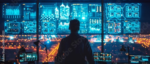 A clean energy company's control room using sophisticated monitoring tools to manage grid technologies
