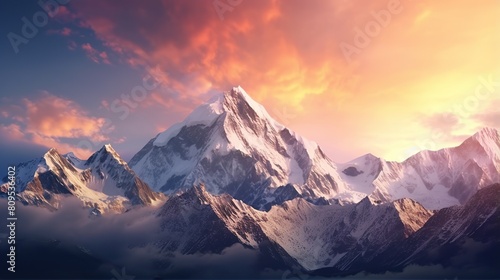 A majestic mountain range with snow - capped peaks and sprawling glaciers