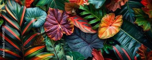 Tropical leaves panoramic vivid background