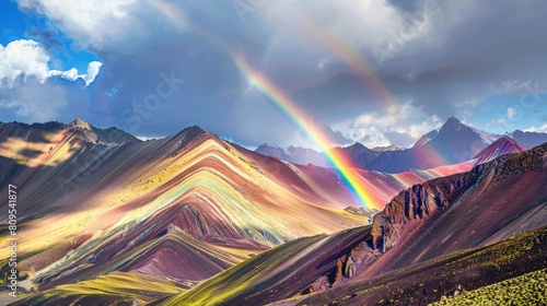 Rainbow formed naturally in the mountains