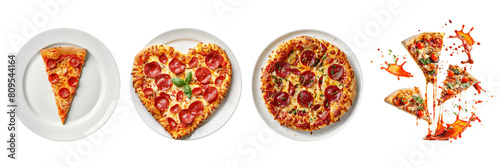 Set of Pizza with tomato sauce and fully cheese isolated on a transparent background