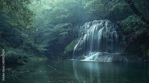 Xiblu Waterfall in Montegrande Forest in Teverga Asturias