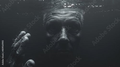 old man with Despair: Hollow gaze, trembling hands, drowning in a sea of hopelessness