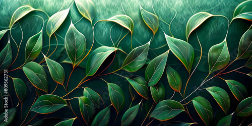 Emerald Green Botanical Floral Abstract Background with Nature Patterns - Thrive, Prosper, Grow Concept for Eco, Environmental Designs