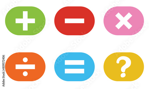 mathematical icon. math calculations addition, division, subtraction, multiplication, plus minus button symbol set. mathematical calculator education vector. Vector pictogram. Math symbols icon set.