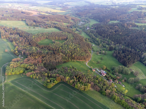 aerial view of the vogtland, saxony in east germany