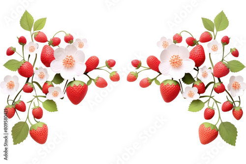 PNG Strawberry and floral border flower fruit plant.