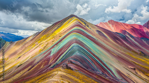 Peru's Rainbow Mountain, Vinicunca, is a breathtaking geological wonder known for its vibrant, colorful slopes. This natural marvel offers a breathtaking sight, attracting visitors from far and wide.