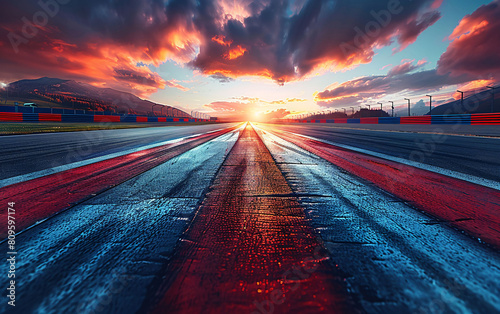 Road with geometric lines background, highway run scene concept illustration