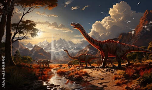 Two Dinosaurs in Rocky Landscape