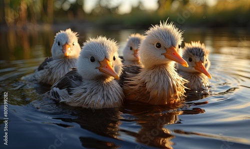Group of Ducks Floating on Lake