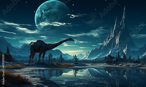 Dinosaur Standing by Lake