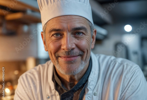 Chef radioso- Uno sguardo nella cucina del ristorante, pieno di gioia