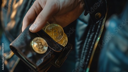 financial security with an image of a person storing cryptocurrency in a secure hardware wallet, emphasizing the importance of protecting digital assets.