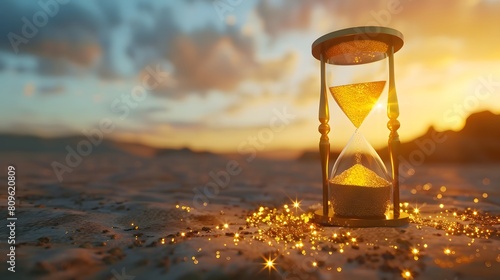 powerful visual of an hourglass with golden sand pouring, signifying the preciousness of time and the need to make every moment count.