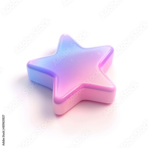 A five-pointed star 3D icon, pink, purple, blue, clean white background, clay material, isometric, 3D rendering, smooth and glossy! Cute, AI Generative