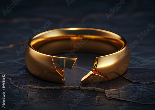 wedding ring with a crack in it ( divorce concept)