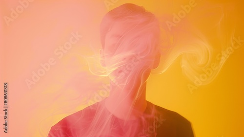 Surreal Portrait of Man with Smoke and Vibrant Yellow Background