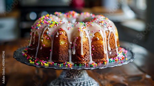 Celebration funfetti pound bundt cake with sprinkles and sugar glaze