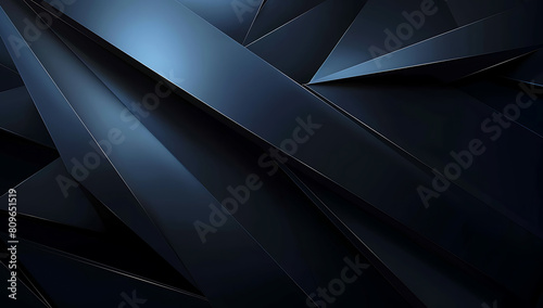 Abstract background, geometric shapes in dark blue and black colors, minimalistic design with sharp edges and lighting effects