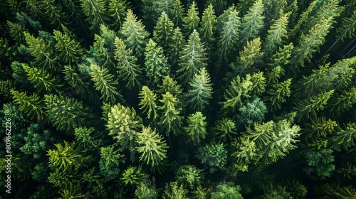 An overhead perspective captures the lush green canopy of trees in the rural forests of Finland during the summer months, as seen through drone photography.