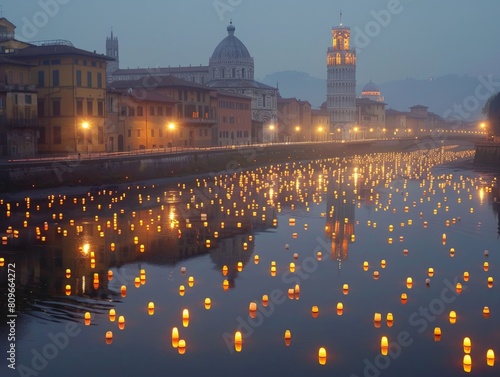 Luminara di San Ranieri in Pisa, Italy, featuring thousands of candles along the Arno River on the night of San Ranieri