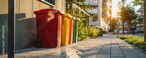 Separating baskets stored next to each other near the apartment building.