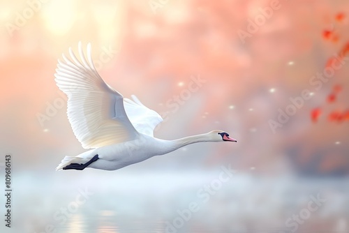 A white swan gliding above water