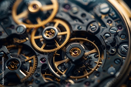 A close up of a gold-cased watch with visible gears