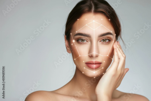 beautiful scanning face grid ,Young beautiful receives botox Cosmetology