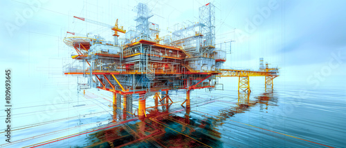 Banner wireframe overlay on perspective oil rig, have copy for idea