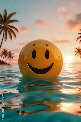 Smiley in the water with palms