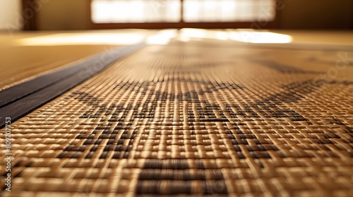 Sunlight streaming onto a traditional woven tatami mat