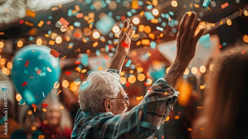 Close-up of an elderly person's retirement party, celebrating financial planning for financial freedom, investment growth, and retirement.