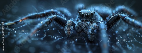 3D rendered minimalistic spider costume with a web pattern, dark background for a spooky yet stylish effect