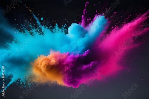 Explosion splash of colorful powder with freeze isolat beautiful pic