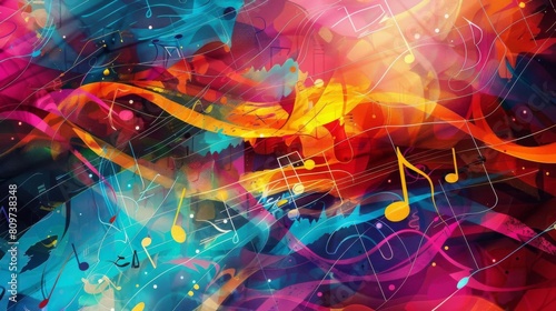 Colorful abstract painting with a musical theme